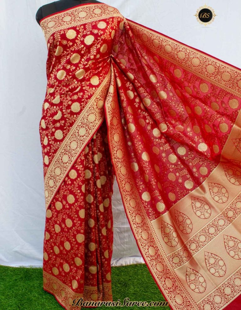 Banarasi Handloom Soft Silk Maroon Floral Jaal Saree