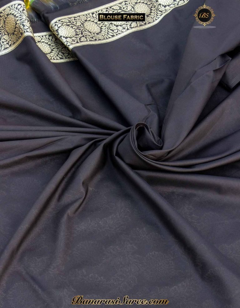Banarasi Handloom Soft Silk Black Floral Jaal Saree - Image 4
