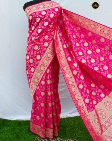 Banarasi Handloom Soft Silk Pink Floral Jaal Saree