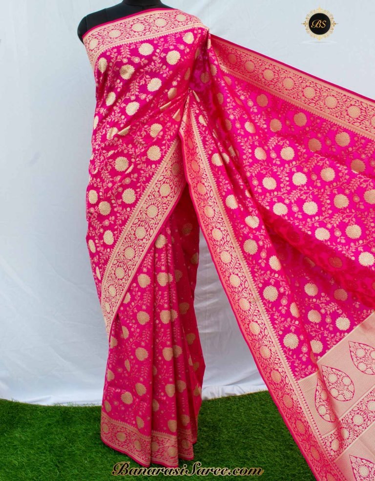 Banarasi Handloom Soft Silk Pink Floral Jaal Saree