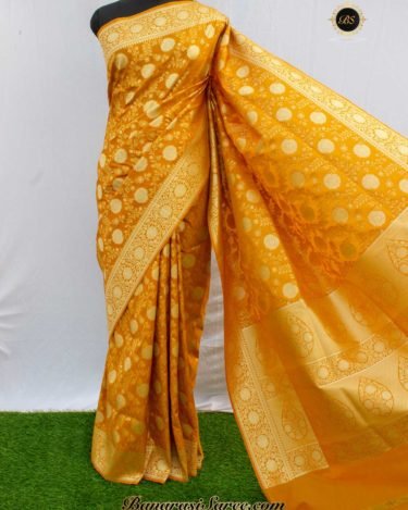 Banarasi Handloom Soft Silk Mustard Floral Jaal Saree