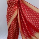 Banarasi Handloom Soft Silk Red Floral Booty Jaal Saree
