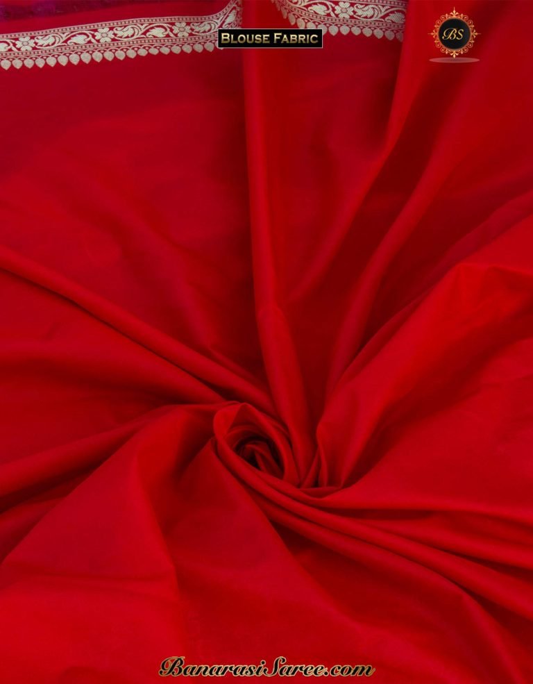 Banarasi Handloom Soft Silk Red Floral Booty Jaal Saree - Image 5