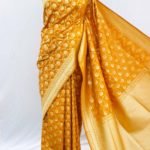 Banarasi Handloom Soft Silk Mustard Floral Booty Jaal Saree