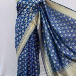 Banarasi Handloom Soft Silk Royal Blue Floral Booty Jaal Saree