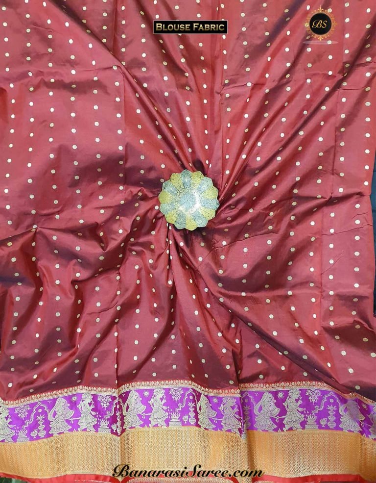 Pure Banarasi Handloom Katan Silk Figure Contrast Border Saree - Image 6