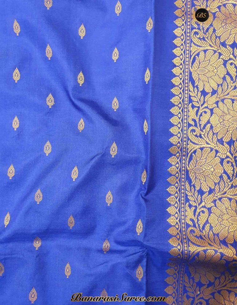 Pure Banarasi Handloom Katan Silk Royal Blue Color Zari Booty Saree - Image 3