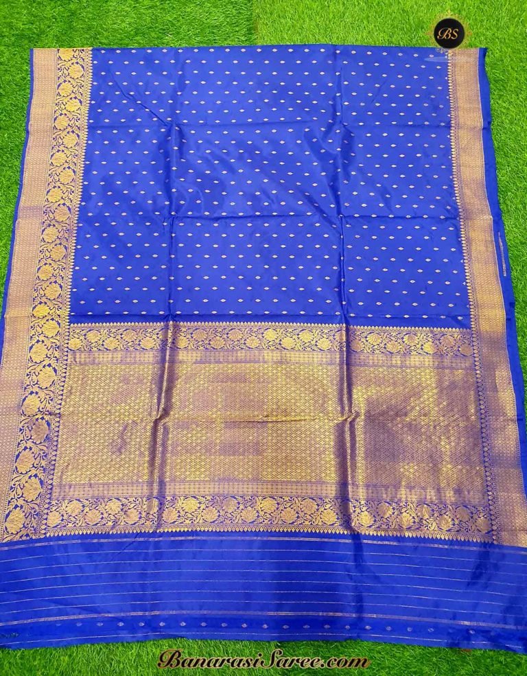 Pure Banarasi Handloom Katan Silk Royal Blue Color Zari Booty Saree - Image 4