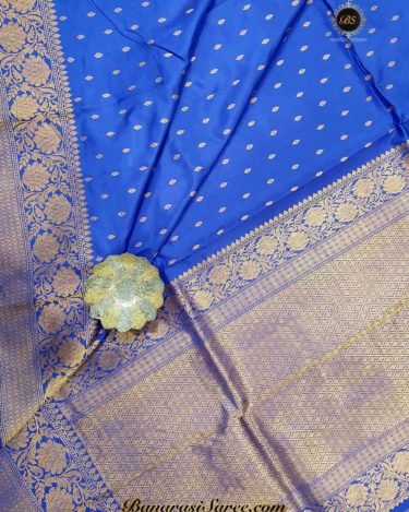 Pure Banarasi Handloom Katan Silk Royal Blue Color Zari Booty Saree