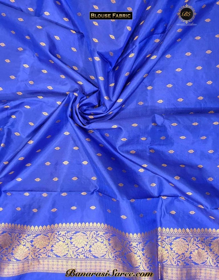 Pure Banarasi Handloom Katan Silk Royal Blue Color Zari Booty Saree - Image 5