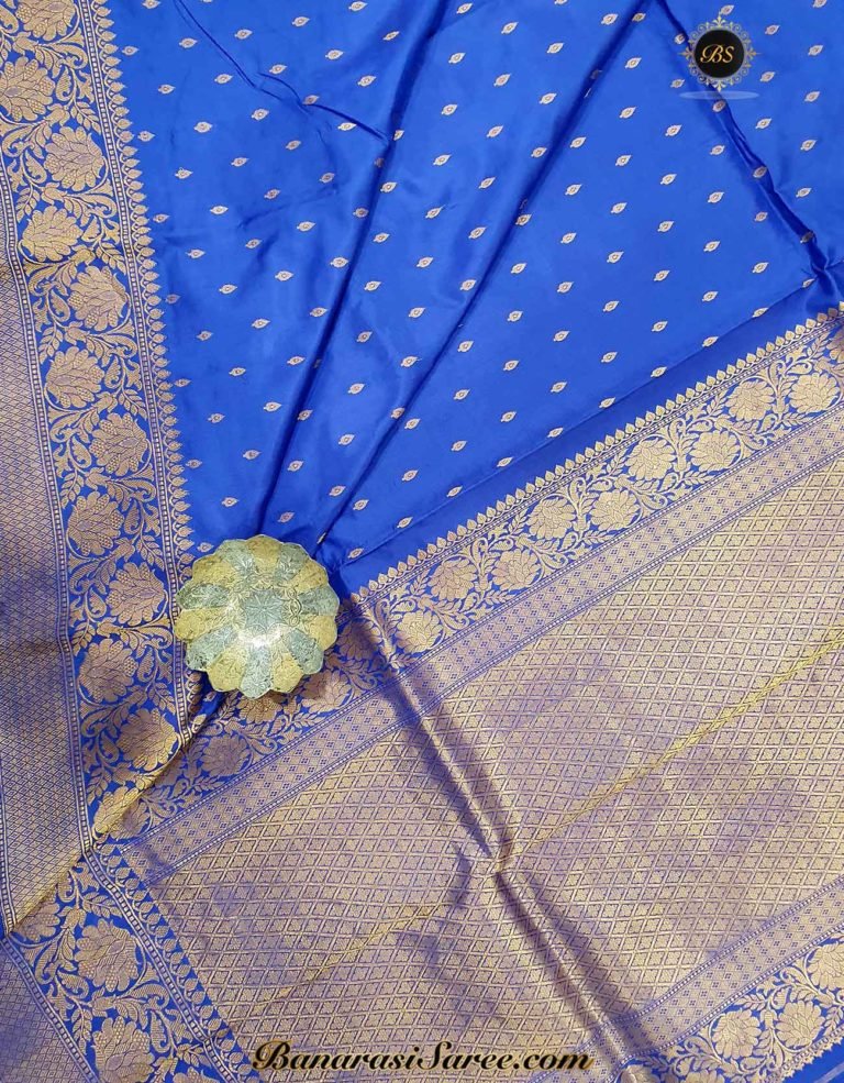 Pure Banarasi Handloom Katan Silk Royal Blue Color Zari Booty Saree