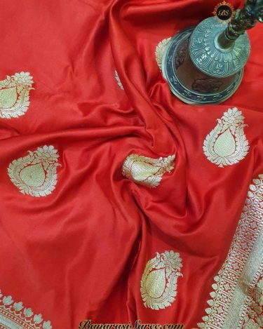 Pure Banarasi Handloom Satin Silk Red Color Saree