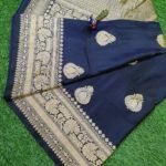 Pure Banarasi Handloom Satin Silk Dark Blue Color Saree
