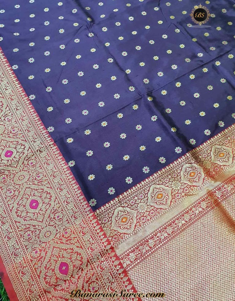 Pure Banarasi Handloom Katan Silk Alfi Booty Skirt Border Saree - Image 2