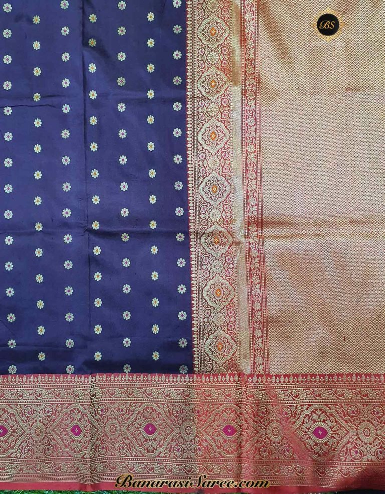 Pure Banarasi Handloom Katan Silk Alfi Booty Skirt Border Saree - Image 3