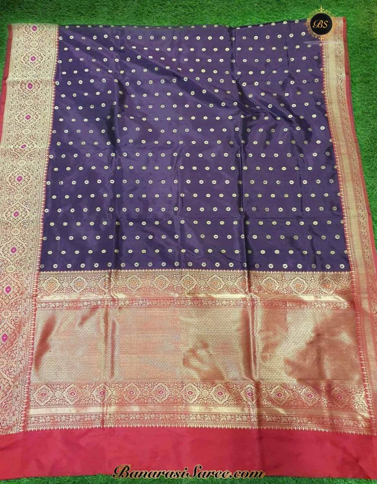 Pure Banarasi Handloom Katan Silk Alfi Booty Skirt Border Saree - Image 4