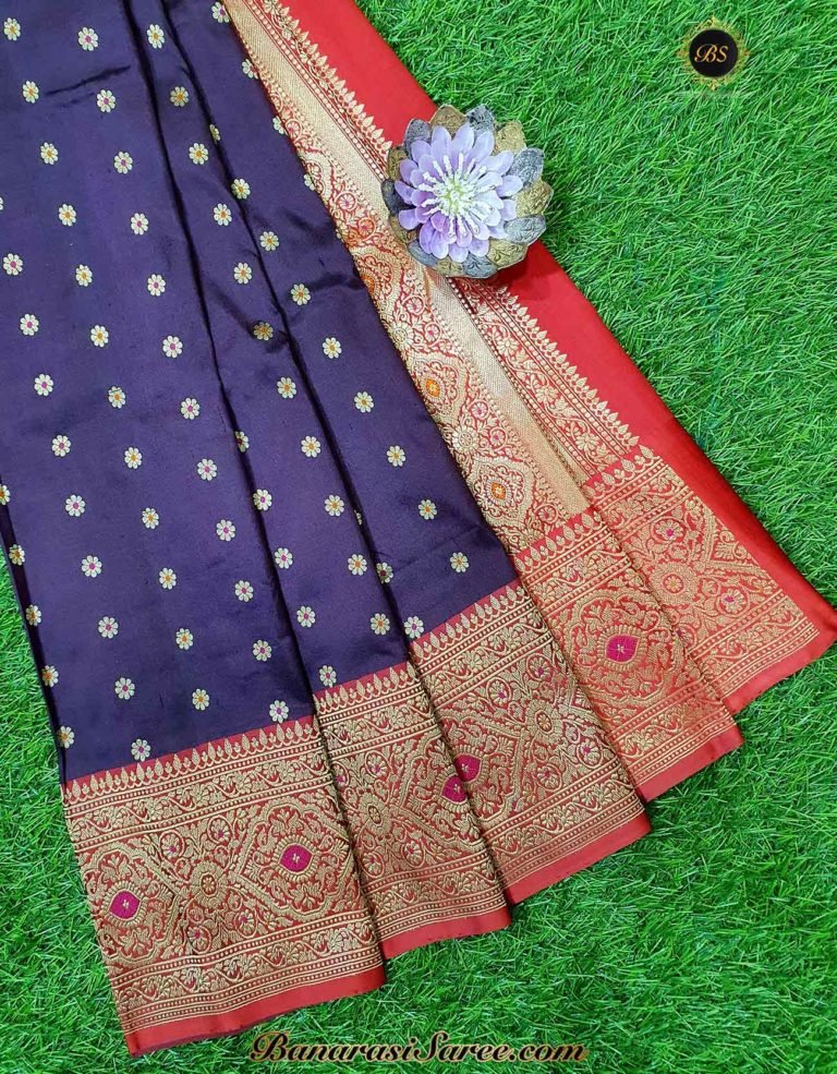 Pure Banarasi Handloom Katan Silk Alfi Booty Skirt Border Saree