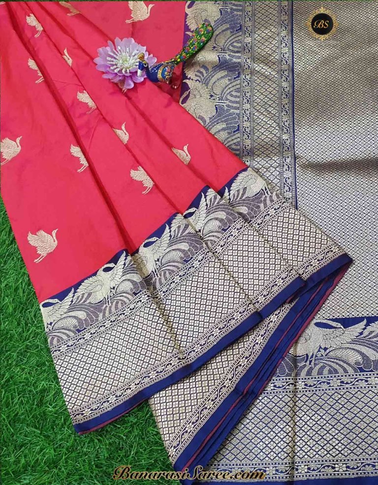 Pure Banarasi Handloom Katan Silk Bird Boota Border Saree