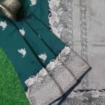 Pure Banarasi Handloom Katan Silk Bottle Green Bird Boota Border Saree