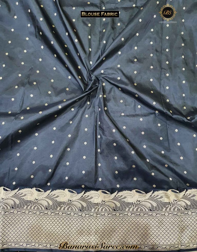 Pure Banarasi Handloom Katan Silk Bottle Green Bird Boota Border Saree - Image 5