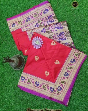Pure Banarasi Handloom Katan Silk Paithani Border Saree