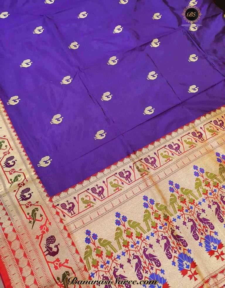 Pure Banarasi Handloom Katan Silk Paithani Figure Boota Saree - Image 2