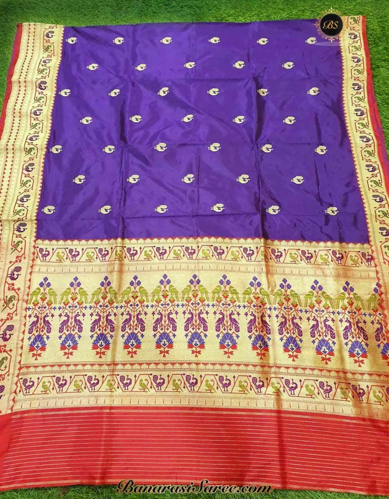 Pure Banarasi Handloom Katan Silk Paithani Figure Boota Saree - Image 4