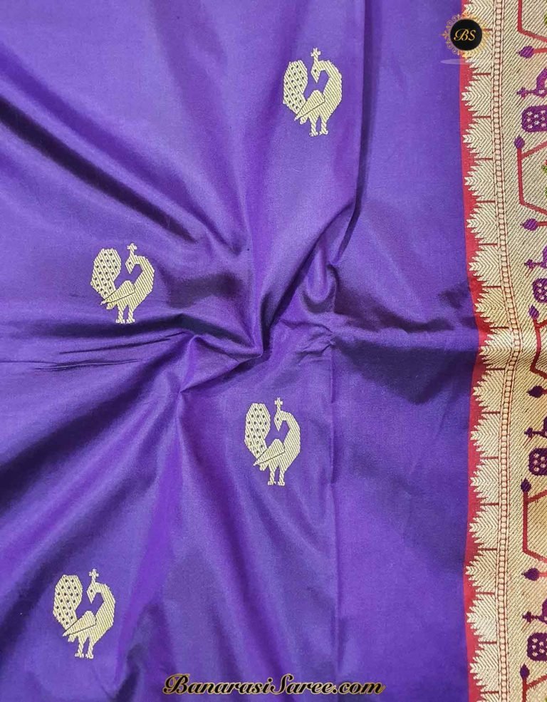 Pure Banarasi Handloom Katan Silk Paithani Figure Boota Saree - Image 3