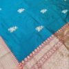 Pure Banarasi Handloom Katan Silk Sea Blue Sona Roopa Boota Saree - Image 2