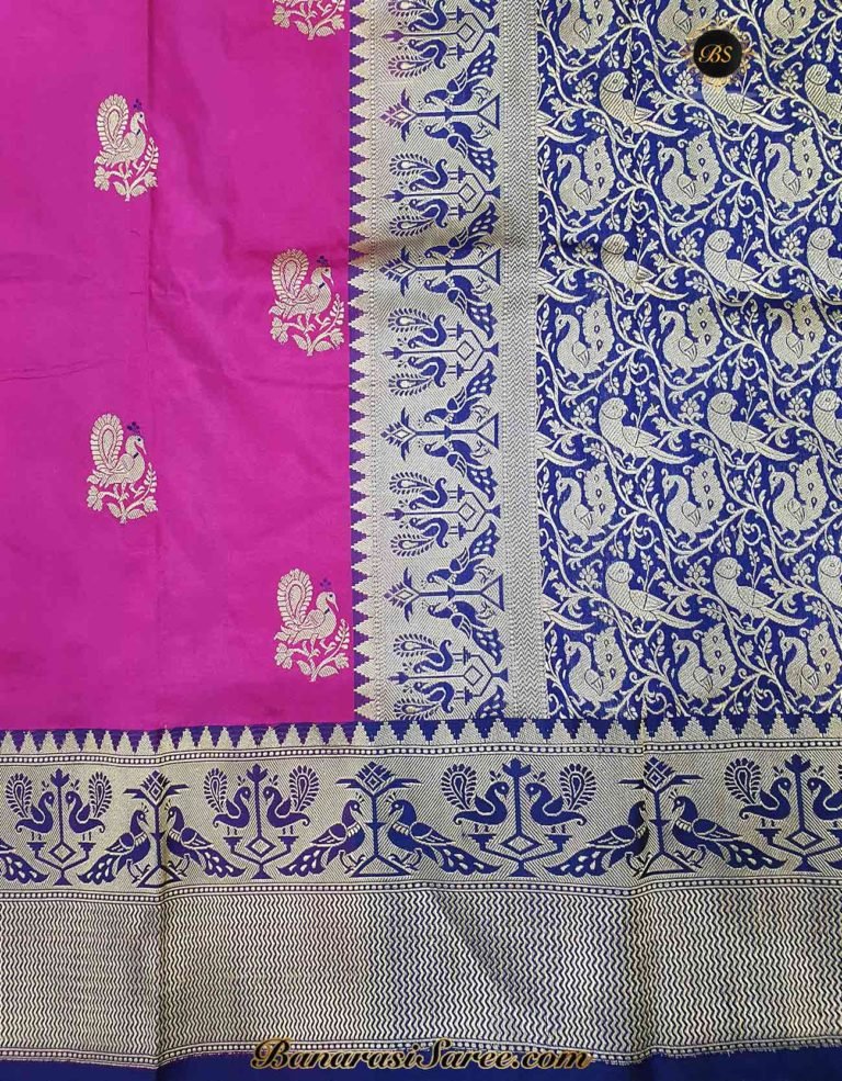 Pure Banarasi Handloom Katan Silk Pink Peacock Figure Saree - Image 4
