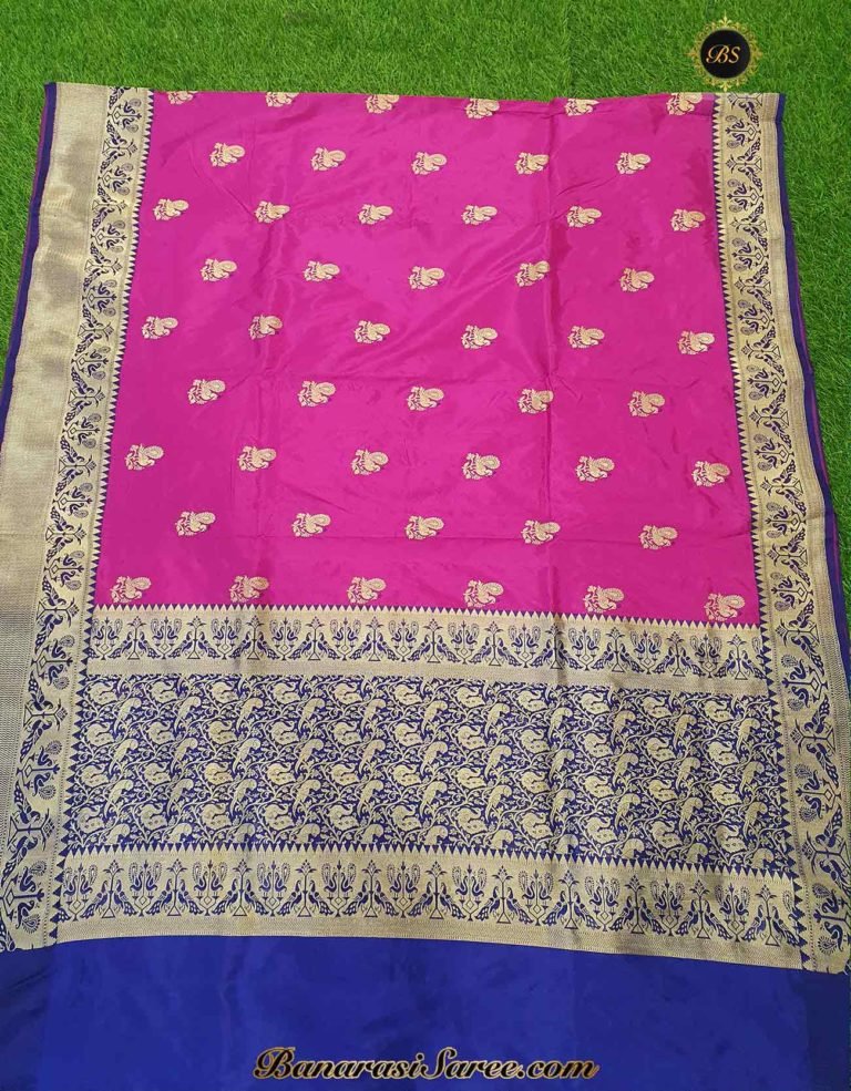 Pure Banarasi Handloom Katan Silk Pink Peacock Figure Saree - Image 3