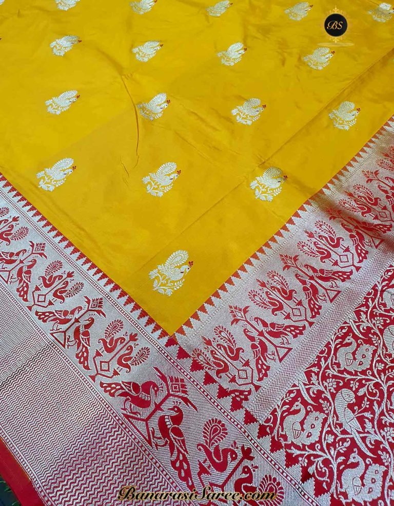 Pure Banarasi Handloom Katan Silk Paithani Border Figure Boota Saree - Image 2