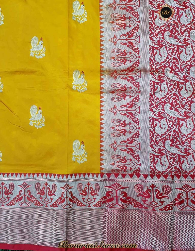 Pure Banarasi Handloom Katan Silk Paithani Border Figure Boota Saree - Image 3