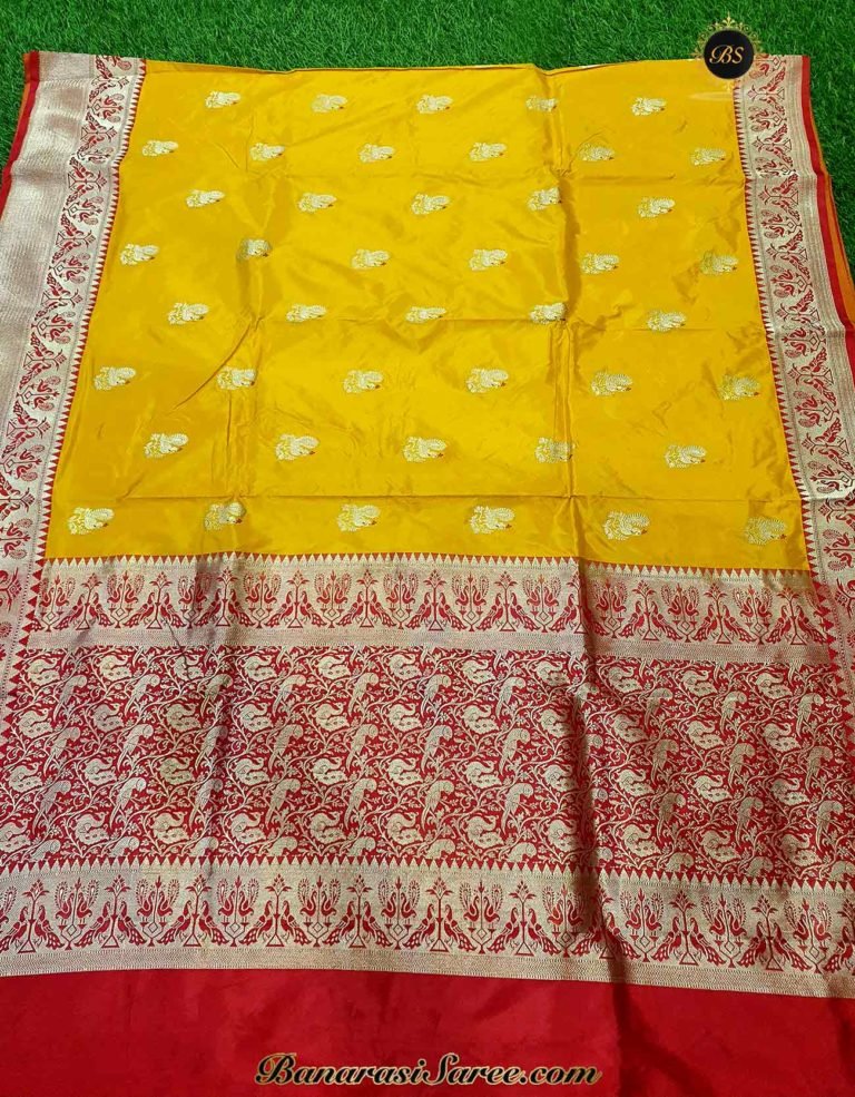 Pure Banarasi Handloom Katan Silk Paithani Border Figure Boota Saree - Image 4