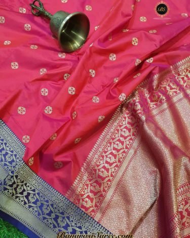 Pure Banarasi Handloom Katan Silk Pink Color Booty Saree