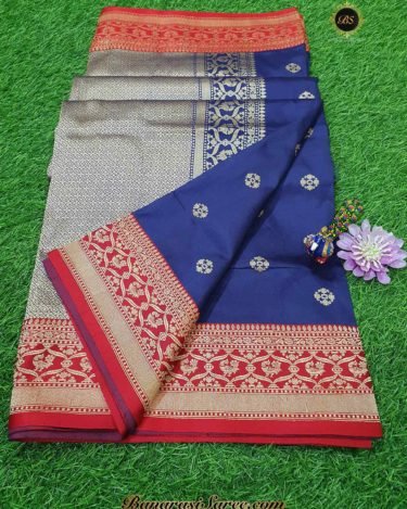 Pure Banarasi Handloom Katan Silk Blue Color Booty Saree