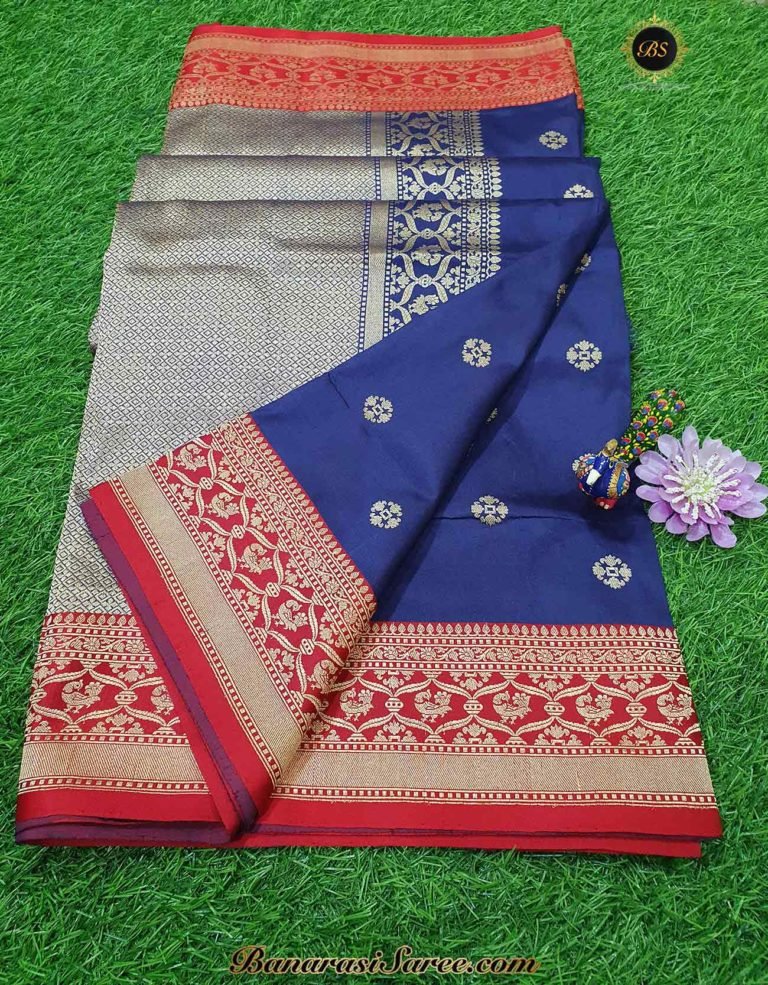Pure Banarasi Handloom Katan Silk Blue Color Booty Saree