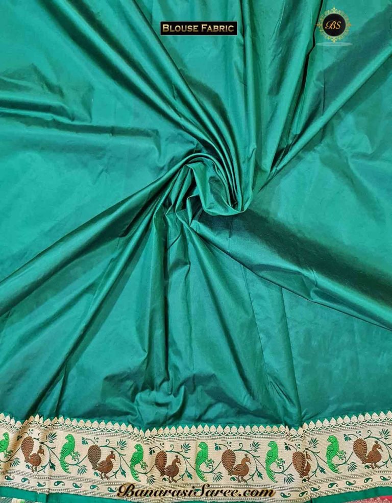 Pure Banarasi Handloom Katan Silk Red Color Paithani Border Figure Boota Saree - Image 5