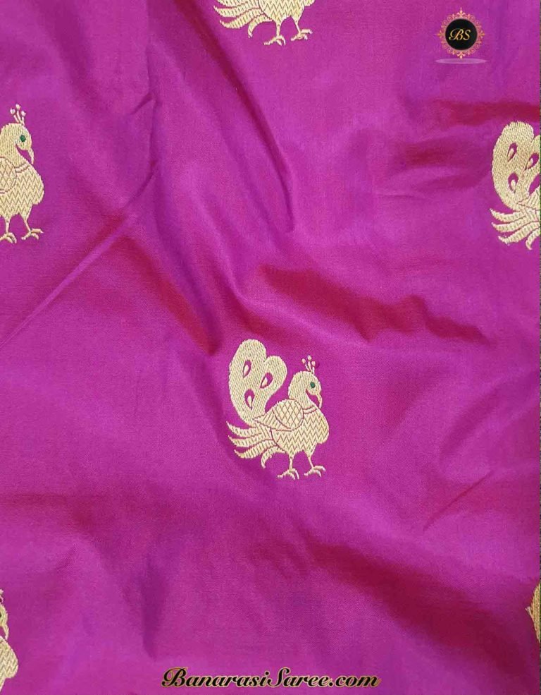 Pure Banarasi Handloom Katan Silk Purple Color Paithani Border Figure Boota Saree - Image 4