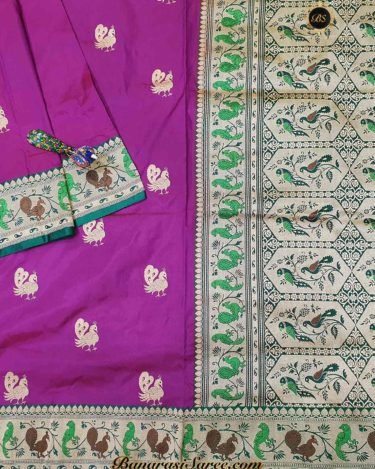 Pure Banarasi Handloom Katan Silk Purple Color Paithani Border Figure Boota Saree