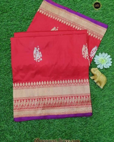Pure Banarasi Handloom Katan Silk Red Color Sona Roopa Figure Boota Saree