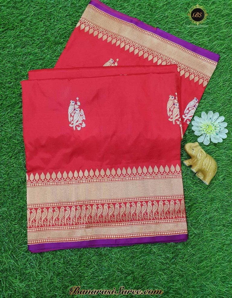 Pure Banarasi Handloom Katan Silk Red Color Sona Roopa Figure Boota Saree