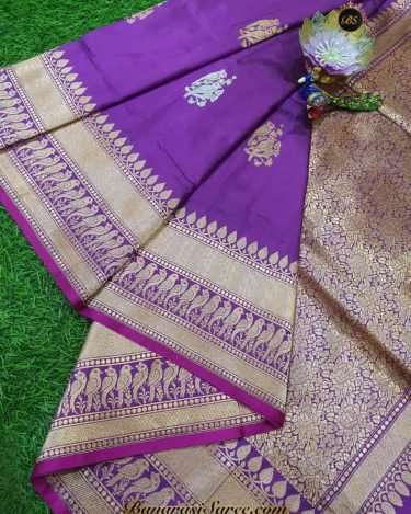 Pure Banarasi Handloom Katan Silk Purple Color Sona Roopa Figure Boota Saree