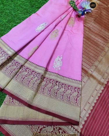 Pure Banarasi Handloom Katan Silk Sona Roopa Figure Boota Saree