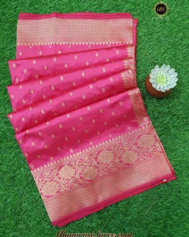 Pure Banarasi Handloom Katan Silk Pink Color Zari Booty Saree