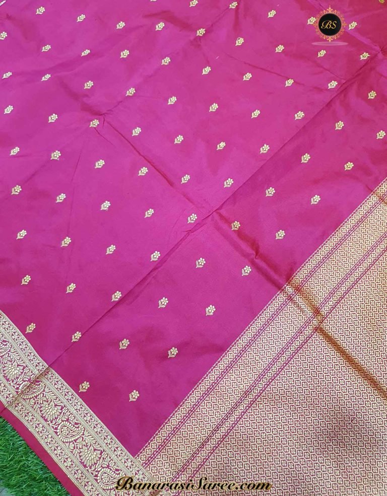 Pure Banarasi Handloom Katan Silk Pink Resham Booty Saree - Image 2