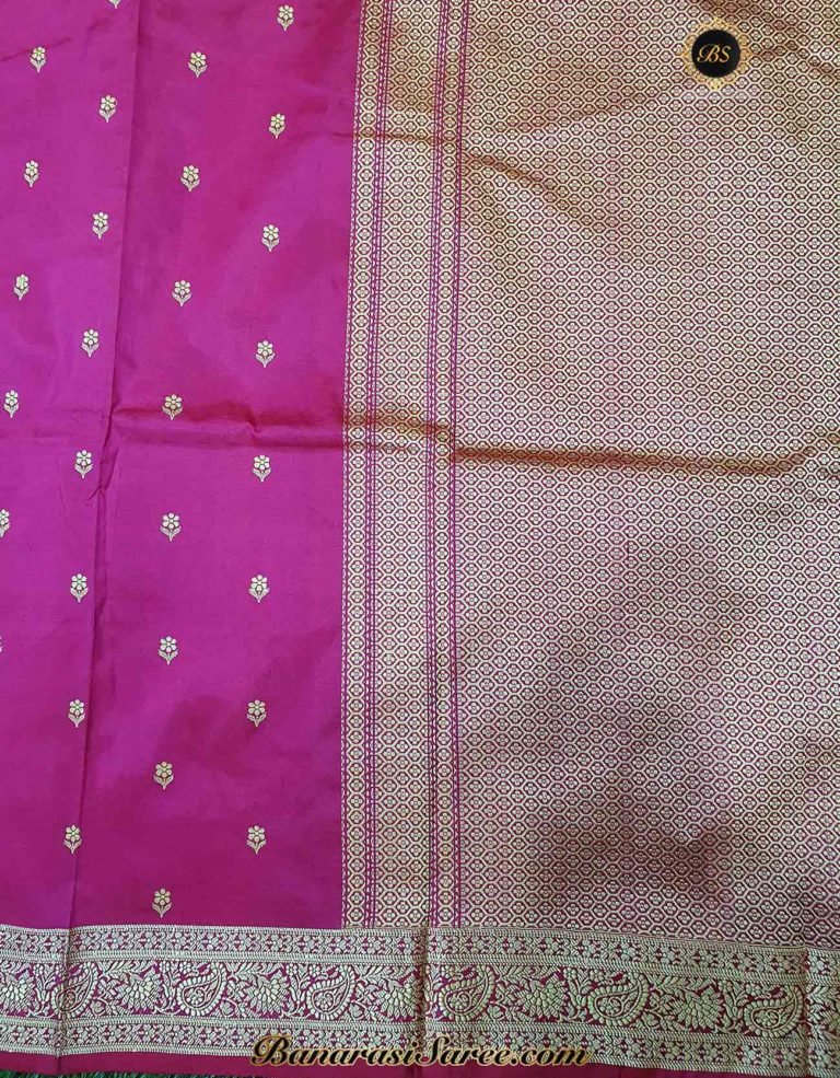 Pure Banarasi Handloom Katan Silk Pink Resham Booty Saree - Image 3