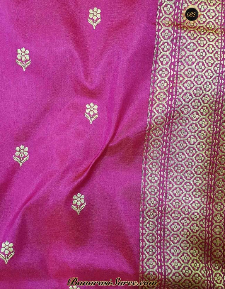 Pure Banarasi Handloom Katan Silk Pink Resham Booty Saree - Image 4
