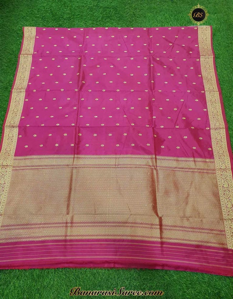 Pure Banarasi Handloom Katan Silk Pink Resham Booty Saree - Image 5