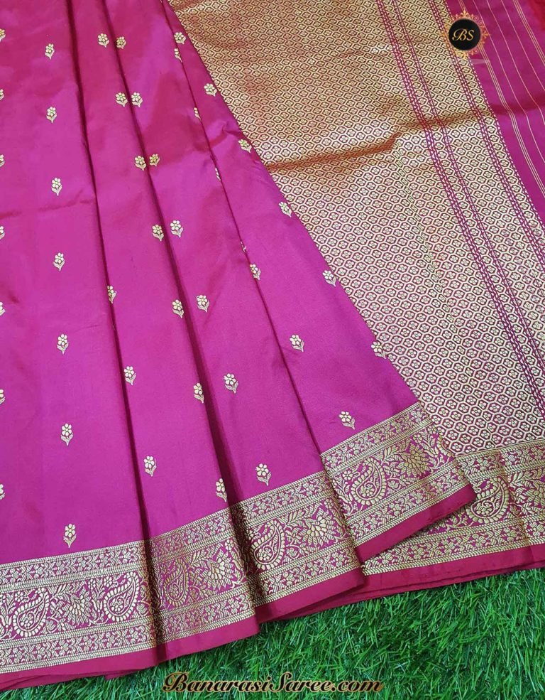 Pure Banarasi Handloom Katan Silk Pink Resham Booty Saree